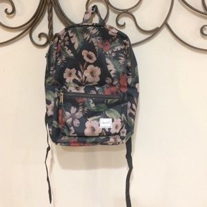 Black green red and beige floral backpack